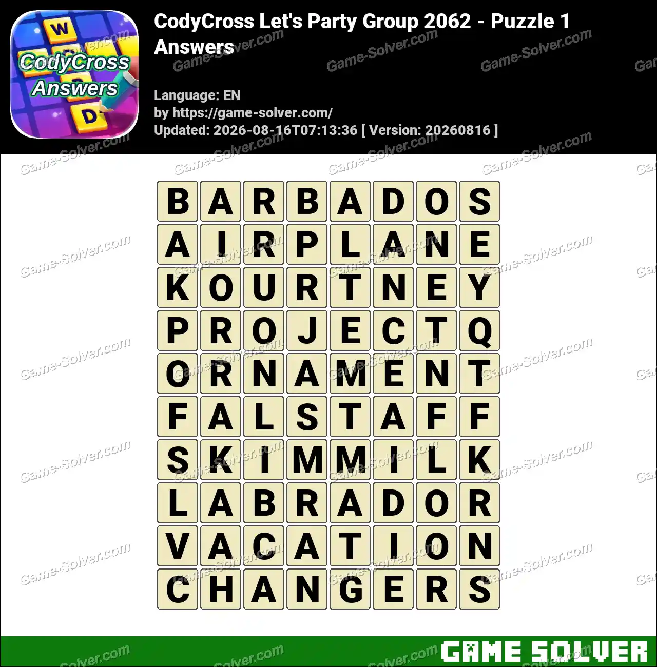 CodyCross Let’s Party Group 2062 – Puzzle 1 Answers